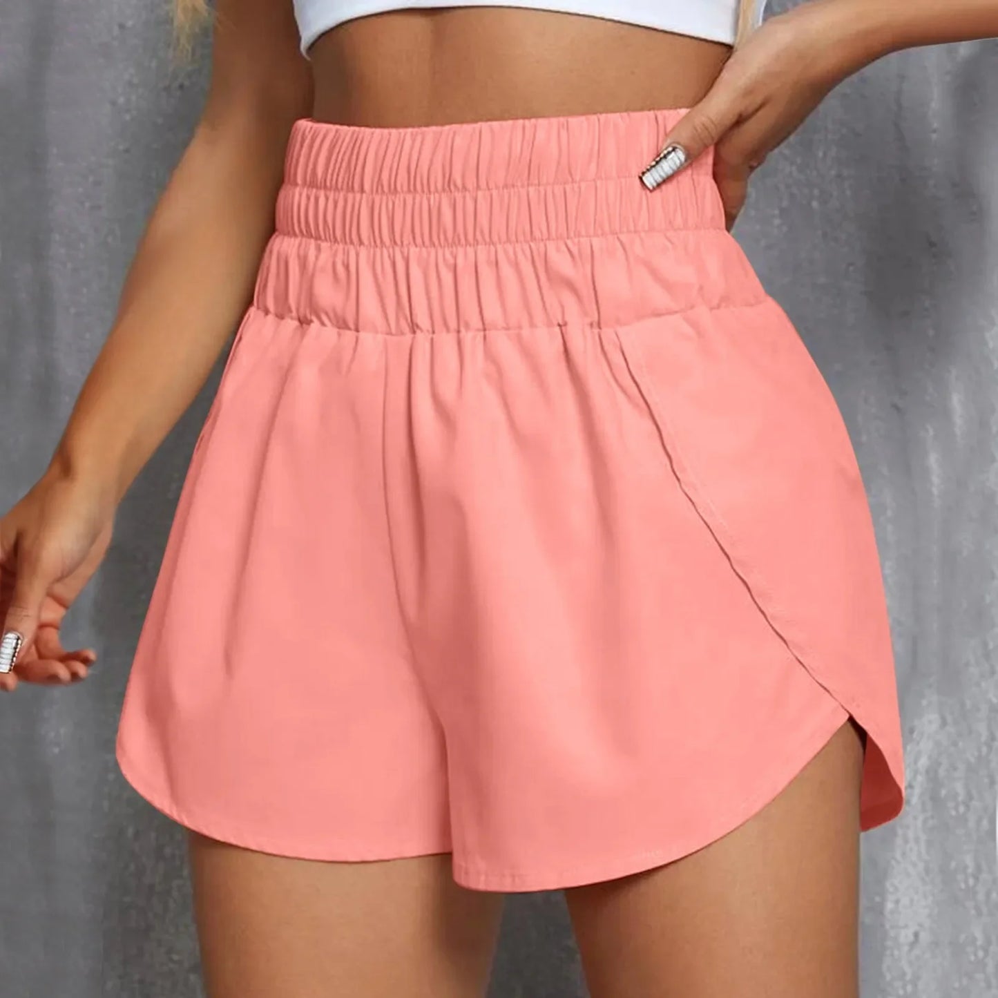 Women's Quick-Dry Side Split Running Shorts – Elastic Waist Yoga Fit