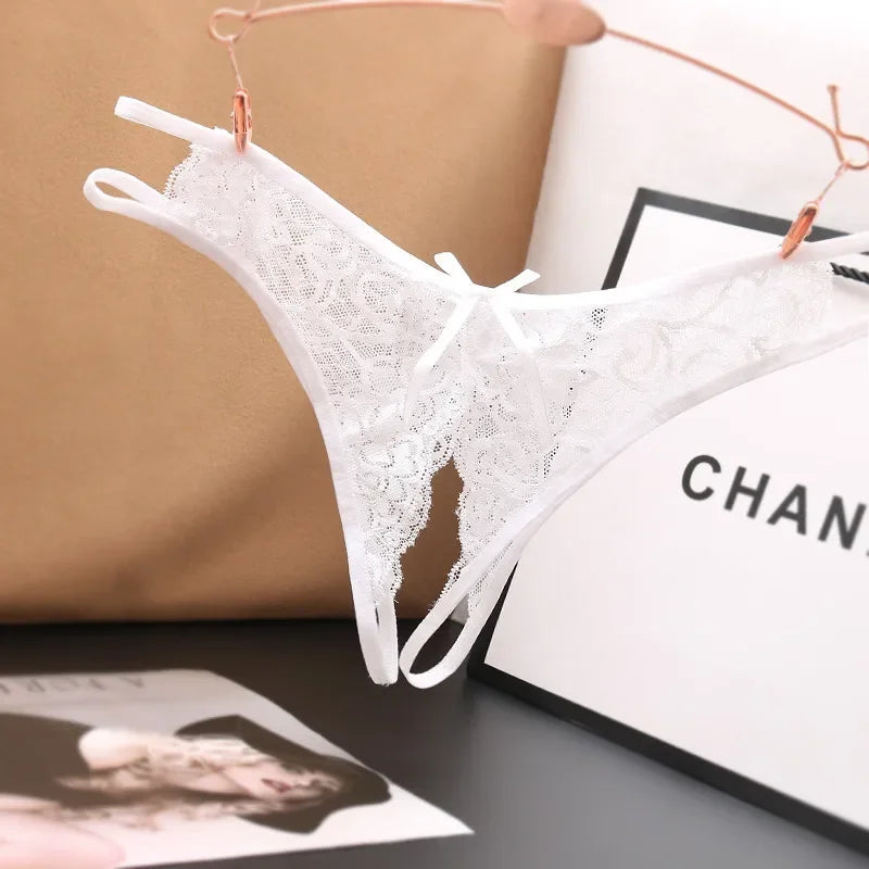 Women's Lace G-String Thongs with Transparent Crotch Opening