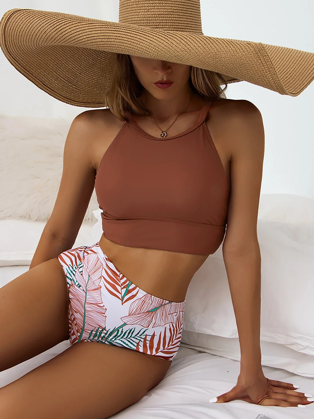 Women’s High Neck Swimsuit – Two Piece High Waist Bikini Set for Beach & Pool