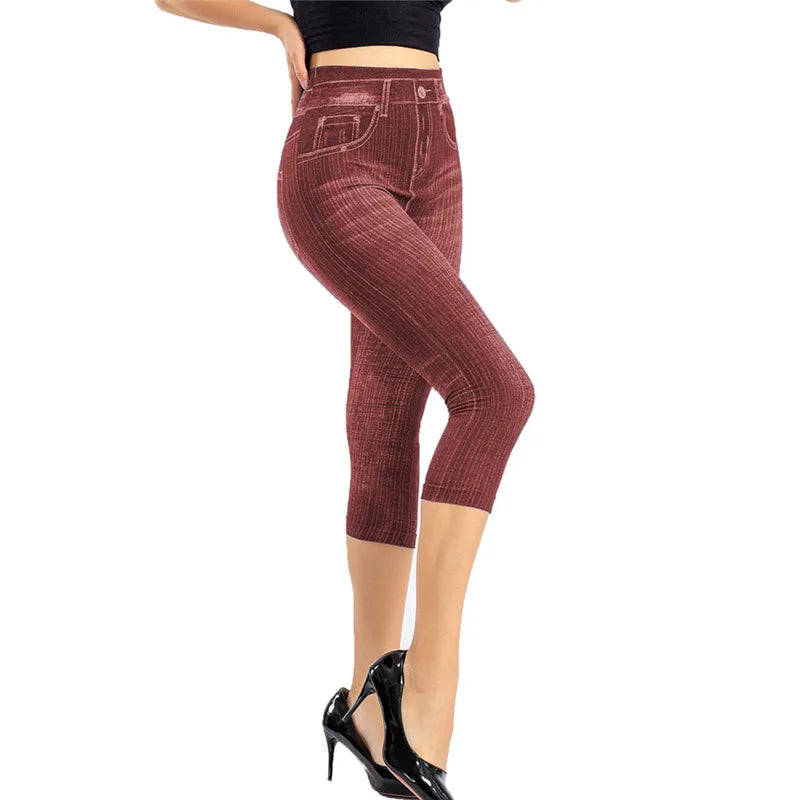 TikTok Viral Denim Print Leggings – Scrunch Butt, High-Waisted & Stretch Fit