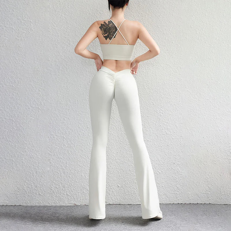 Butt Lifting Gym Flare Leggings for Women – Scrunch High Waist Tummy Control Yoga Pants