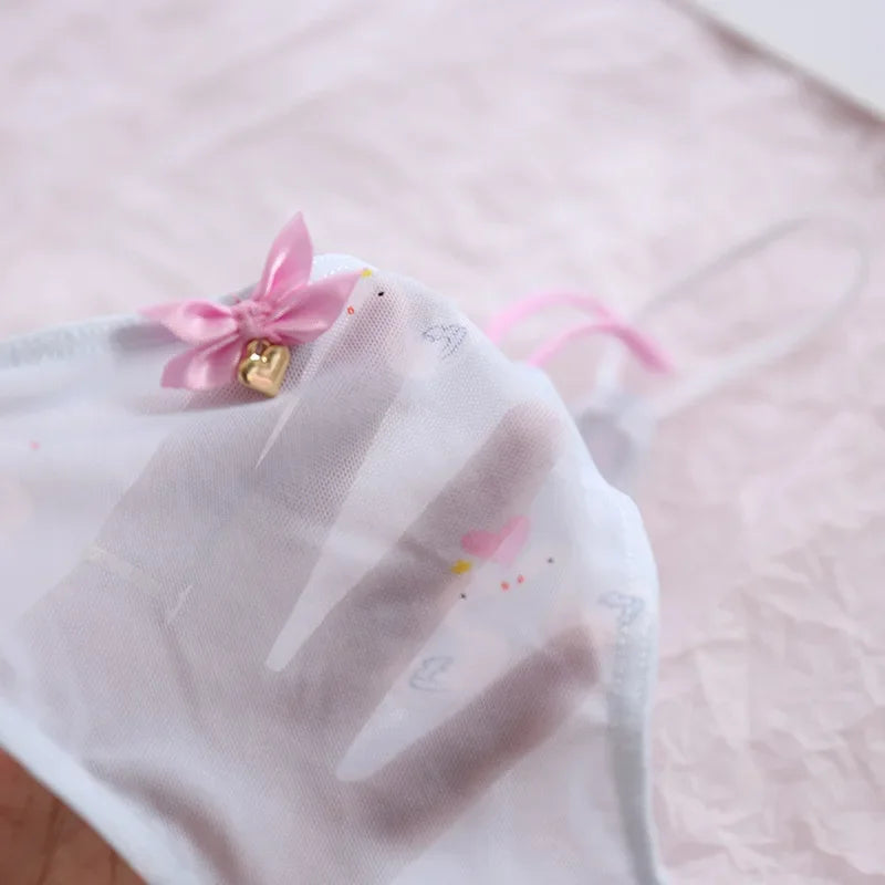 Transparent Low-Waist Cartoon G-String Panties – Cute Mesh Underwear