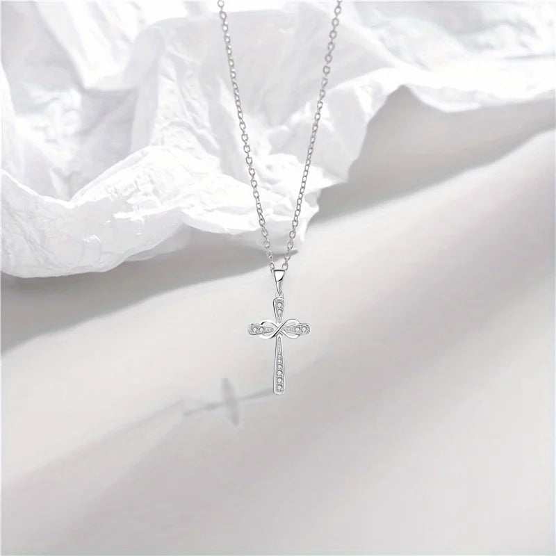 S925 Silver Exquisite Cross Infinity Pendant Necklace