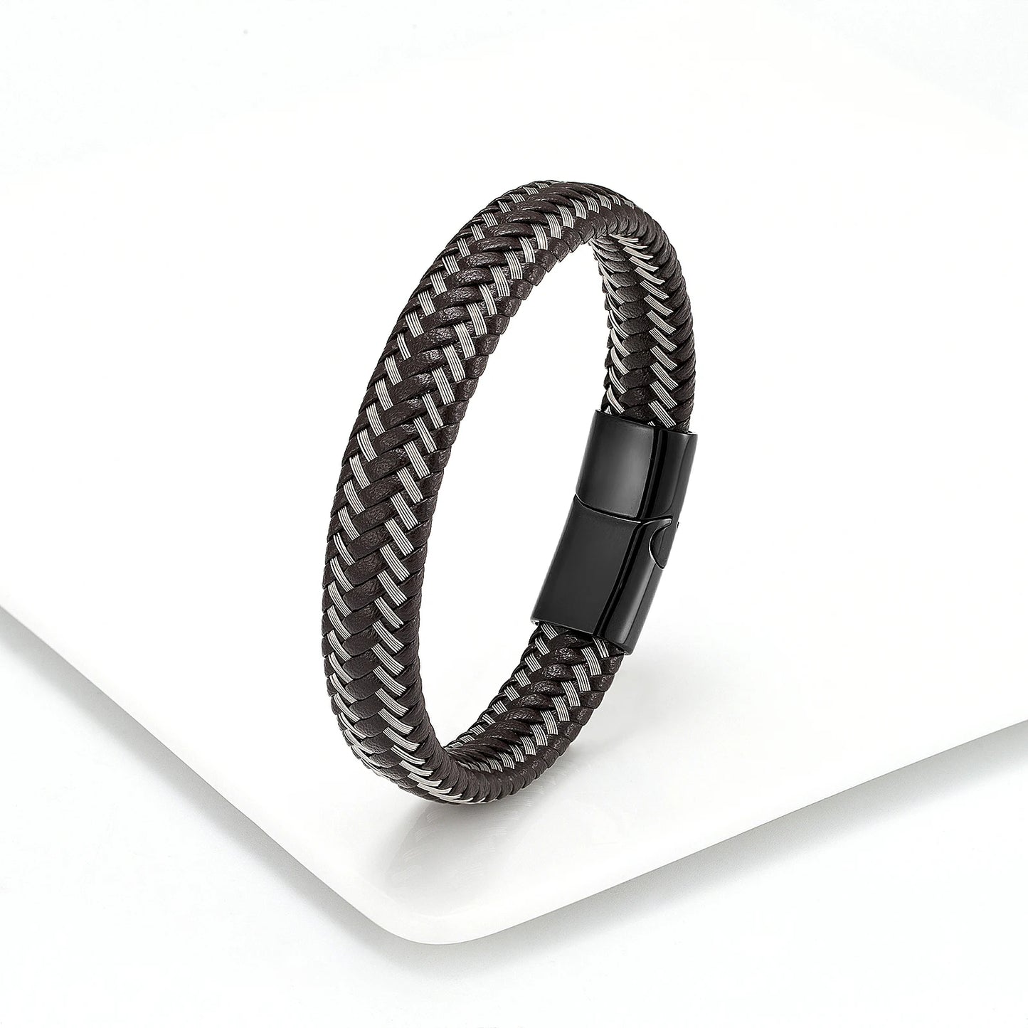 Leather Rope Bracelet Stainless Steel Braided Leather Jewelry for Men