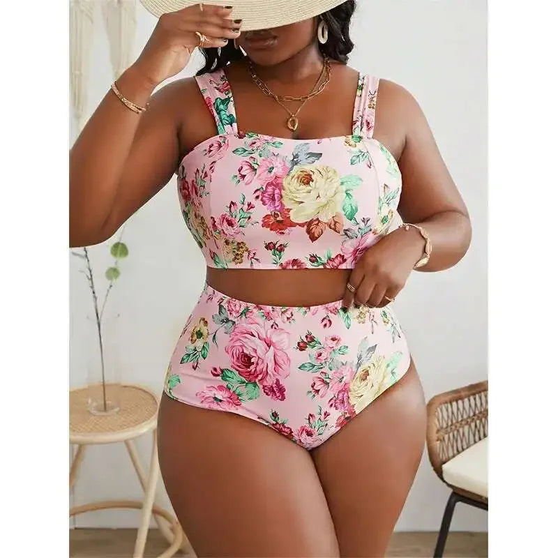 Girl Like Plus Size Split Swimsuit – High Waist Bikini for Women, Backless Summer Swimwear