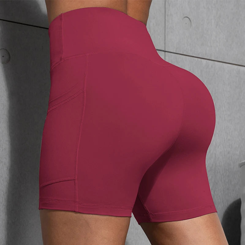 Women Shorts with Pockets Sexy Butt Lifting Fitness Cycling Tights Slim Solid Color High Waist Sports Shorts Casual Fashion Wear