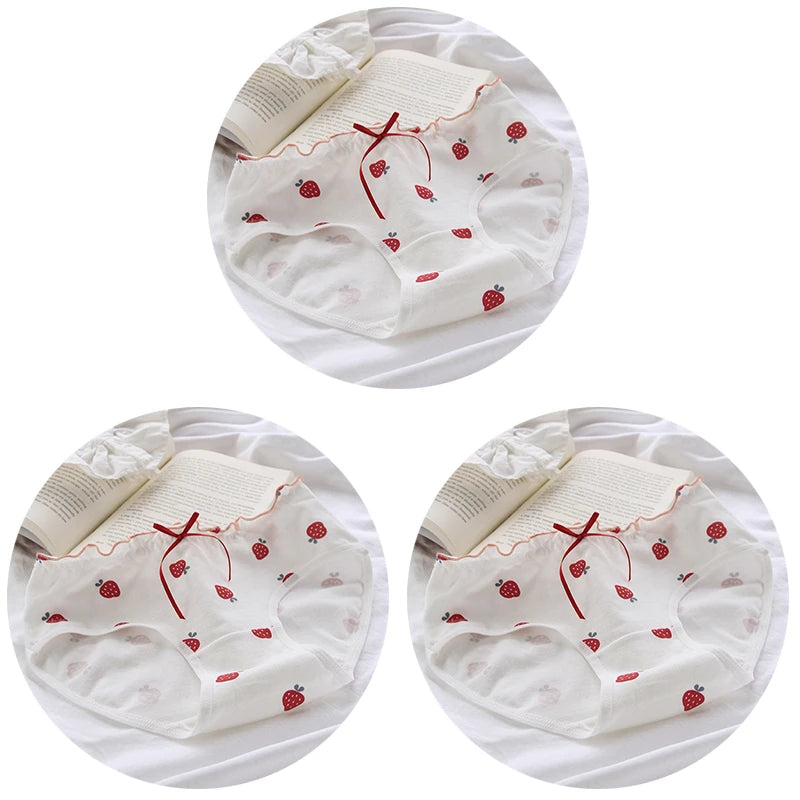 3-Pack Strawberry Cotton Panties – Soft Mid-Rise Seamless Briefs