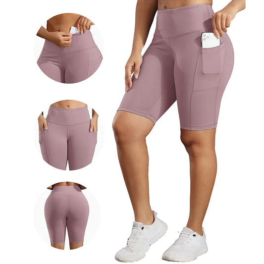 Women’s High Waisted Biker Shorts with 3 Pockets – Butt Lifting, Stretch Fit, Workout-Ready