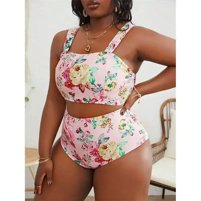 Girl Like Plus Size Split Swimsuit – High Waist Bikini for Women, Backless Summer Swimwear