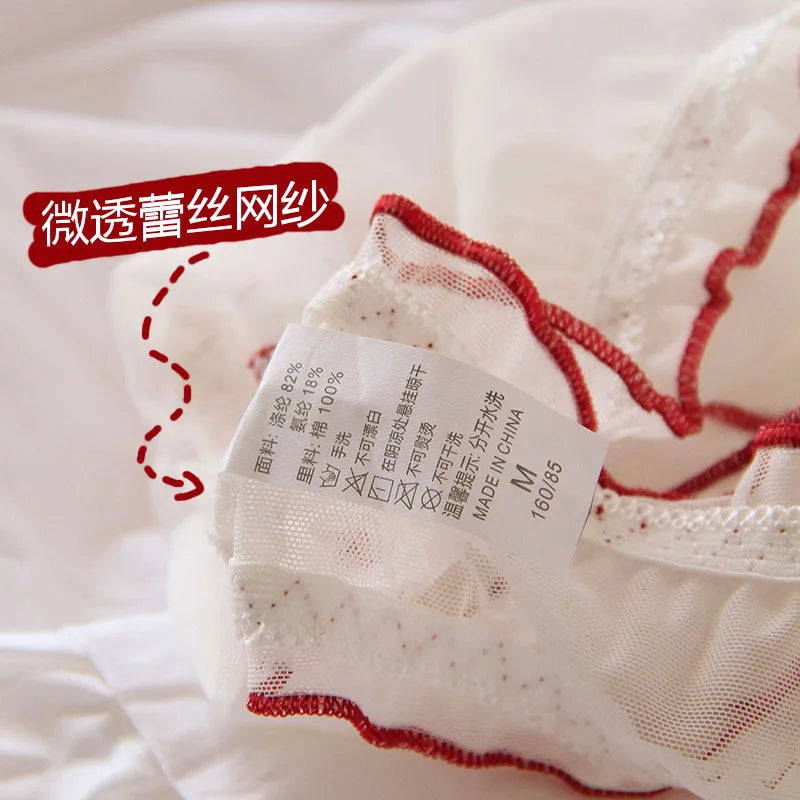 Red Strawberry Mesh Panties – Sexy Low-Rise Lace & Ruffle Briefs