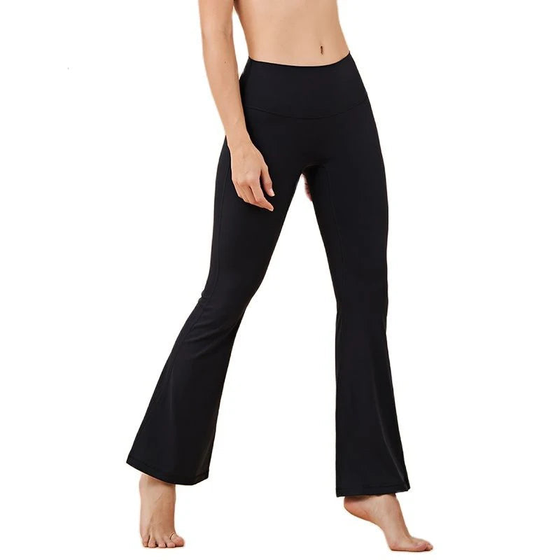 Black flared pants worn by a model on a white background with 'SOSOU' branding.