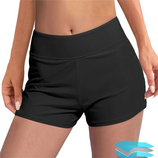 Leakproof Women’s High Waisted Swim Shorts with Wide Waistband