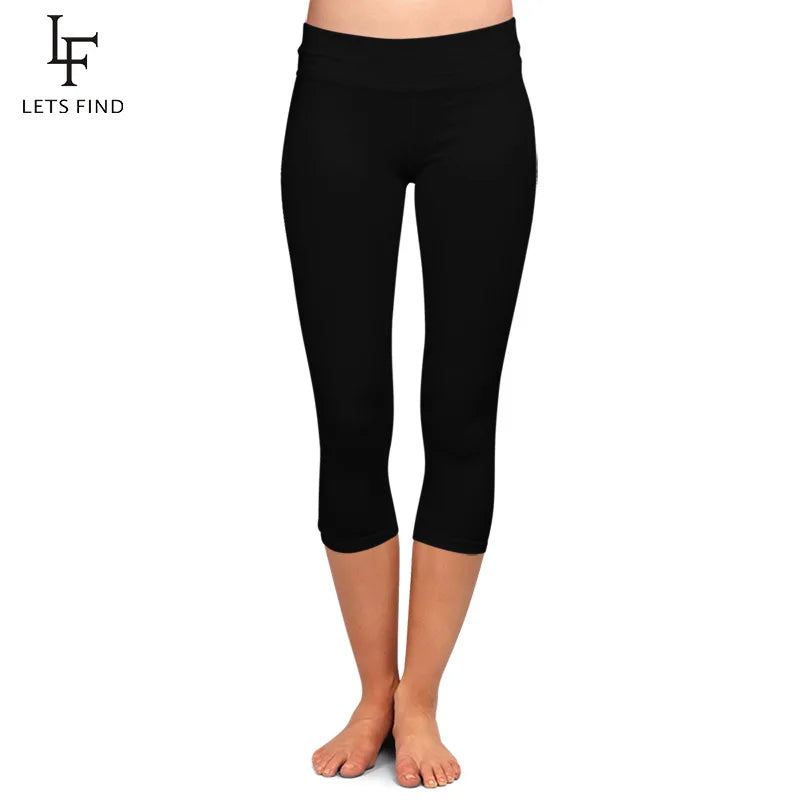 High Quaility Milk Silk Women High Waist Fitness Capri Leggings Solid Black Elastic Soft Slim Mid-Calf Pants