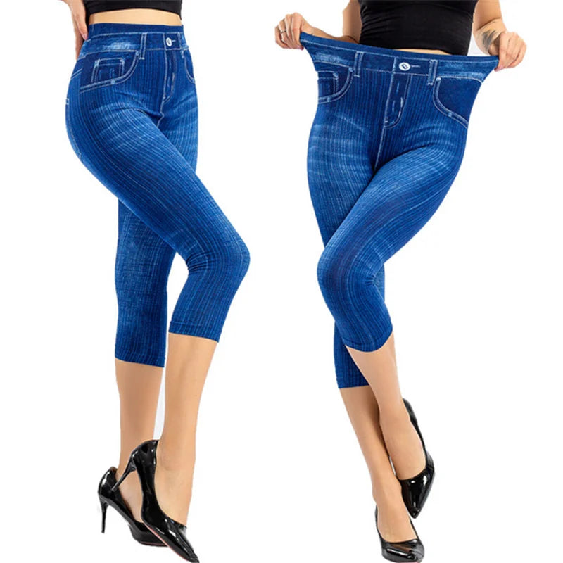 TikTok Viral Denim Print Leggings – Scrunch Butt, High-Waisted & Stretch Fit