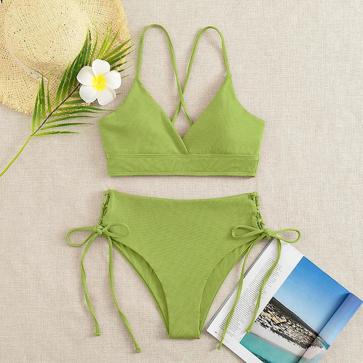 Cikini V-Neck Lace-Up Bikini Set