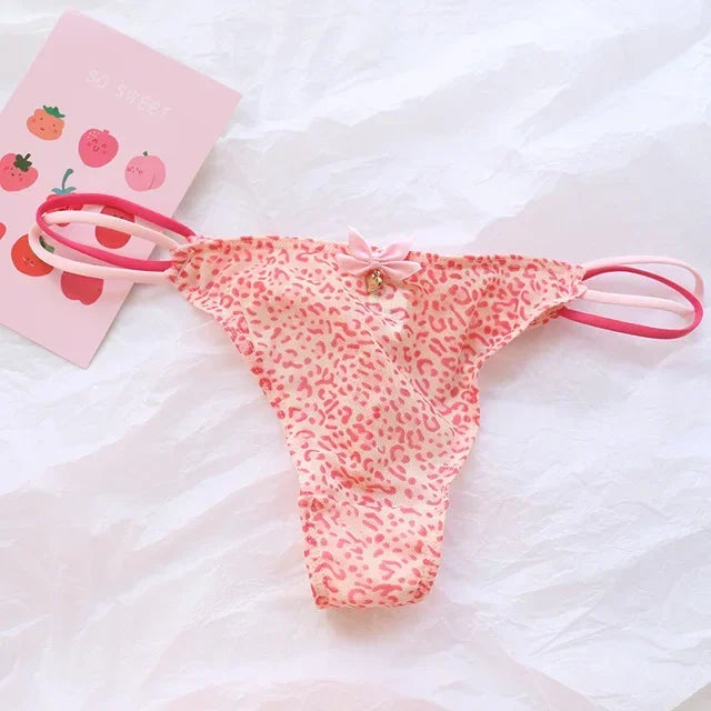 Transparent Strawberry & Cherry G-String Panties – Low-Waist Mesh Underwear