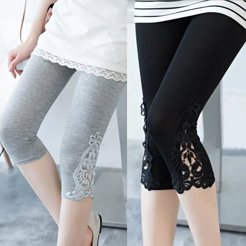 TikTok Viral Leggings for Women – Lace Stretch High-Waisted Capris