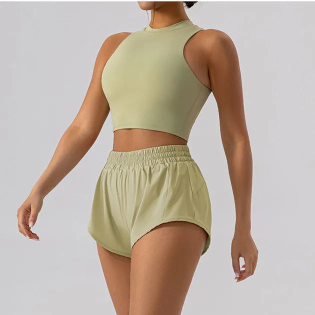 2PCS Women’s Yoga Set with Sport Bra and Mini Shorts - Ideal for Gym & Running