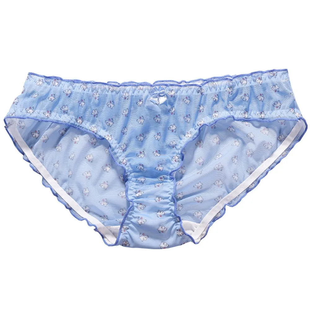 Strawberry Mesh Ruffle Panties – Low-Rise Cotton & Nylon Briefs