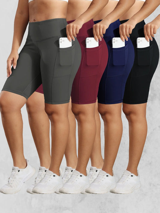 Women High Waisted Swim Shorts with Tummy Control & 3 Utility Pockets