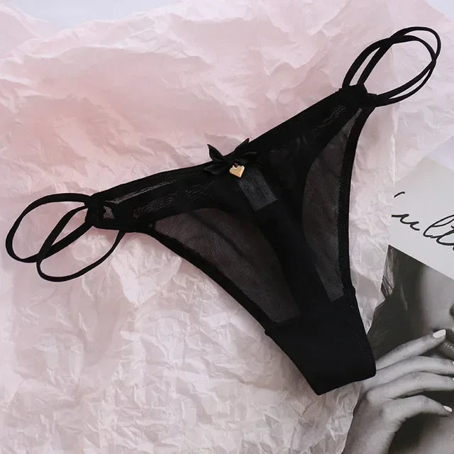 Transparent Strawberry & Cherry G-String Panties – Low-Waist Mesh Underwear