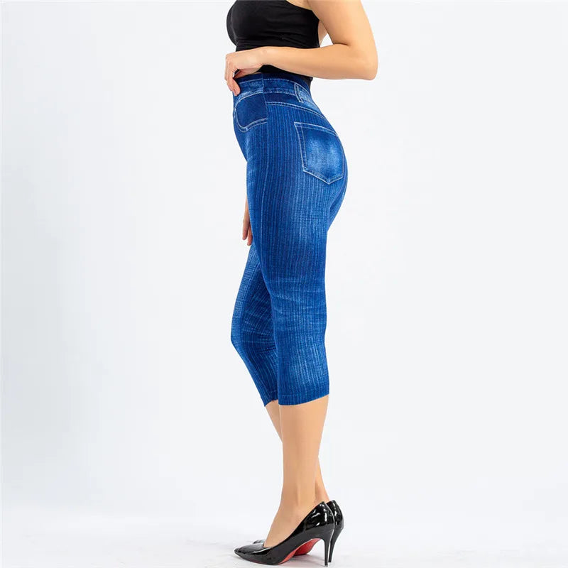 TikTok Viral Denim Print Leggings – Scrunch Butt, High-Waisted & Stretch Fit