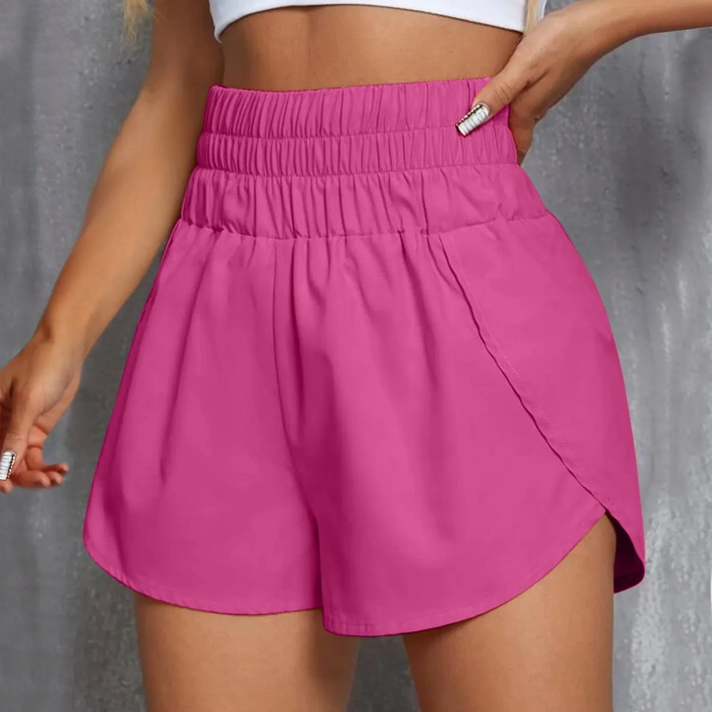 Women's Quick-Dry Side Split Running Shorts – Elastic Waist Yoga Fit