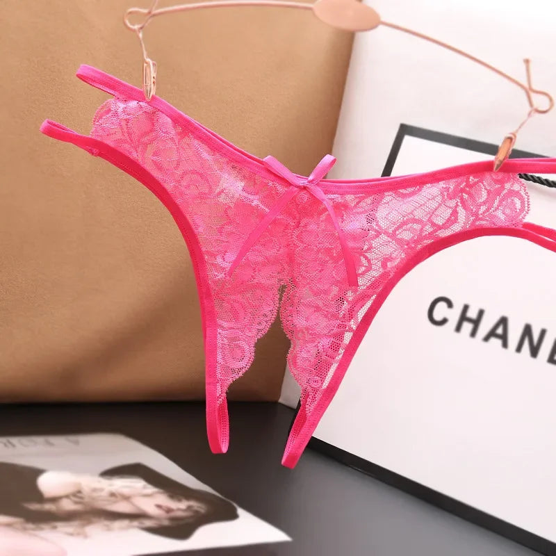 Women's Lace G-String Thongs with Transparent Crotch Opening