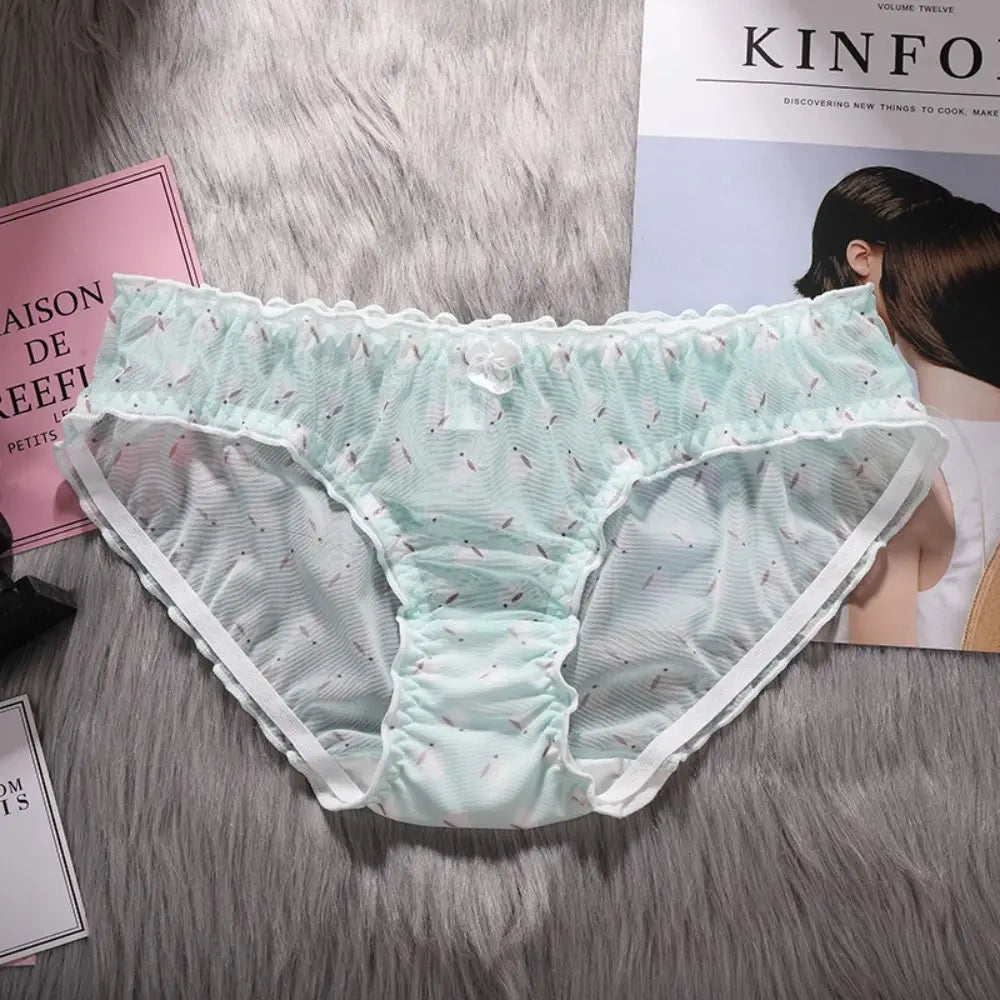 Strawberry Mesh Ruffle Panties – Low-Rise Cotton & Nylon Briefs