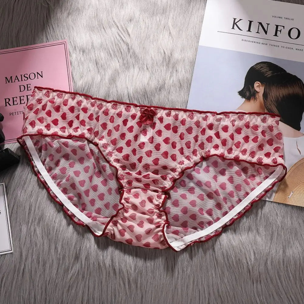 Strawberry Mesh Ruffle Panties – Low-Rise Cotton & Nylon Briefs
