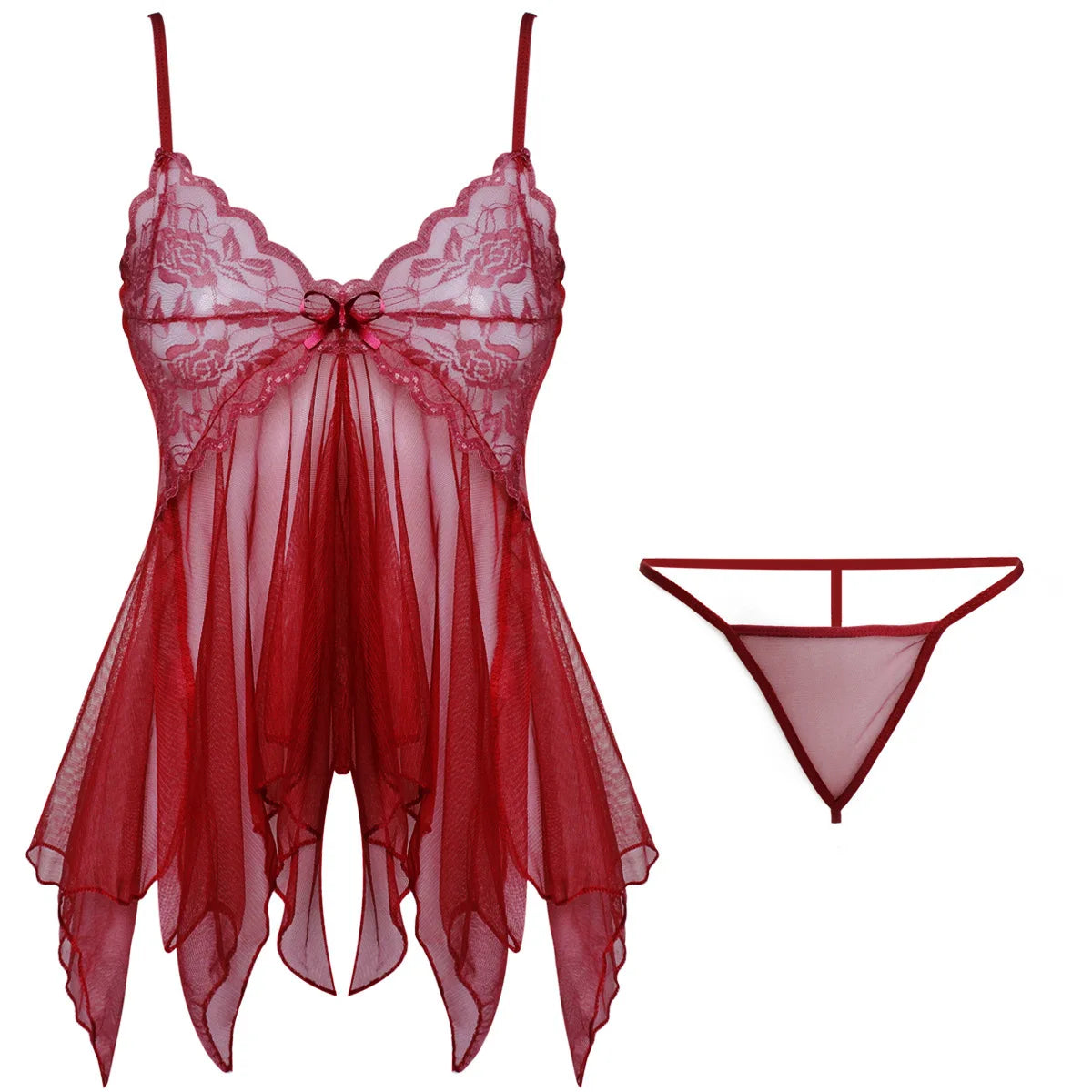 Sexy Lace Babydoll Lingerie for Women – Open Crotch Sleepwear Dress with Bra & Panty Set