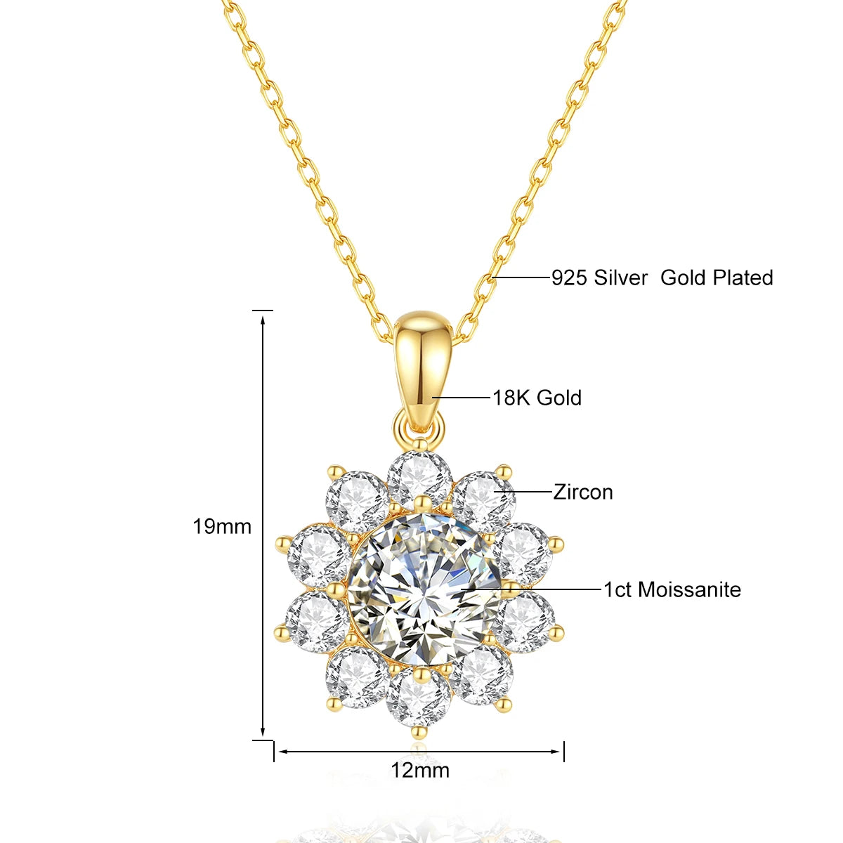 18k Gold Moissanite Necklace with Flower Pendant