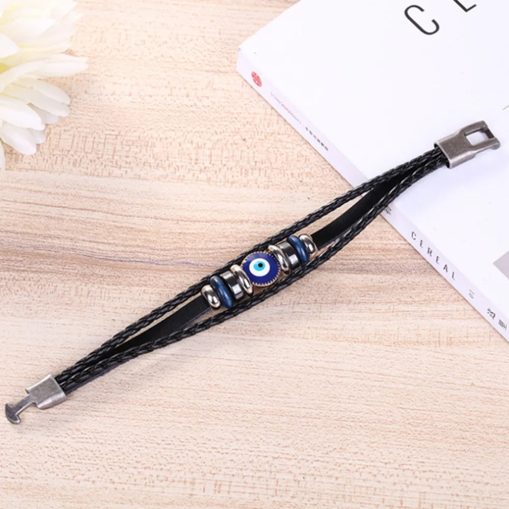 Turkish Evil Eye Vintage Multi-Layer Braided Leather Bracelet for Men