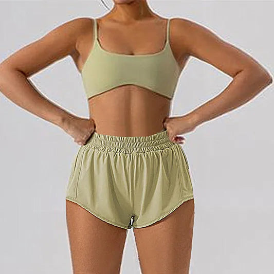2PCS Women’s Yoga Set with Sport Bra and Mini Shorts - Ideal for Gym & Running