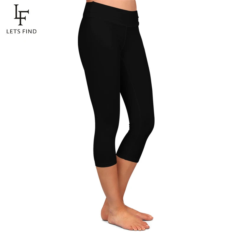 High Quaility Milk Silk Women High Waist Fitness Capri Leggings Solid Black Elastic Soft Slim Mid-Calf Pants