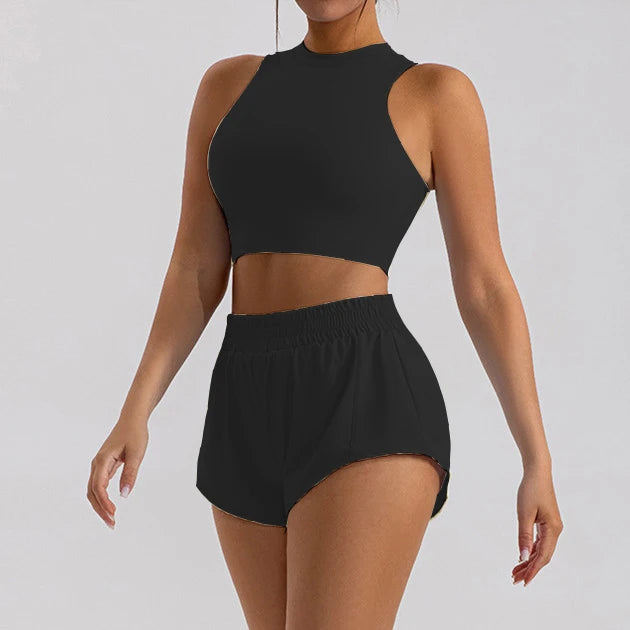 2PCS Women’s Yoga Set with Sport Bra and Mini Shorts - Ideal for Gym & Running