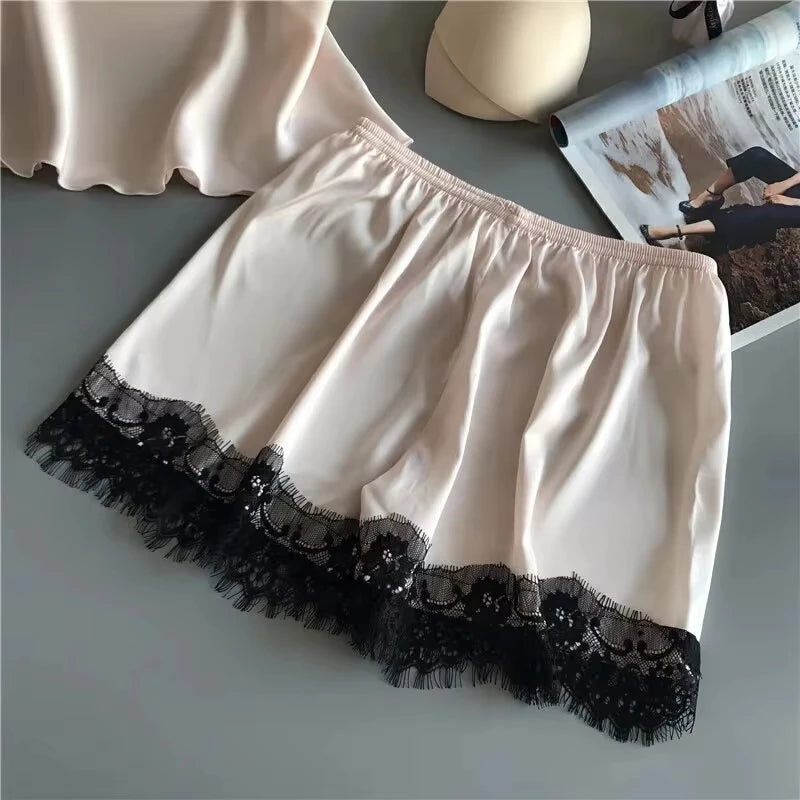 V-Neck Lace Nightgown with Bowknot and Sleep Shorts for Everyday Comfort