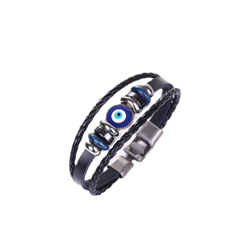 Turkish Evil Eye Vintage Multi-Layer Braided Leather Bracelet for Men