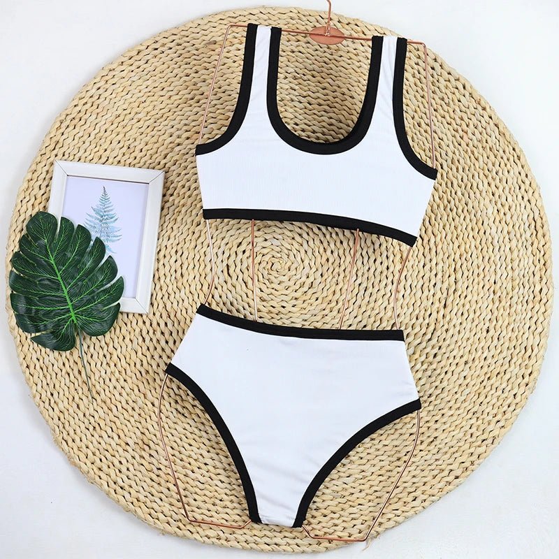 Women’s High Waist Ribbed Bikini Set – Luxury Two-Piece Swimsuit for Summer