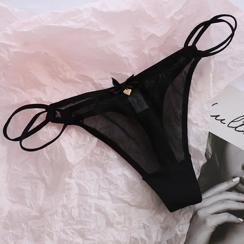 Transparent Low-Waist Cartoon G-String Panties – Cute Mesh Underwear