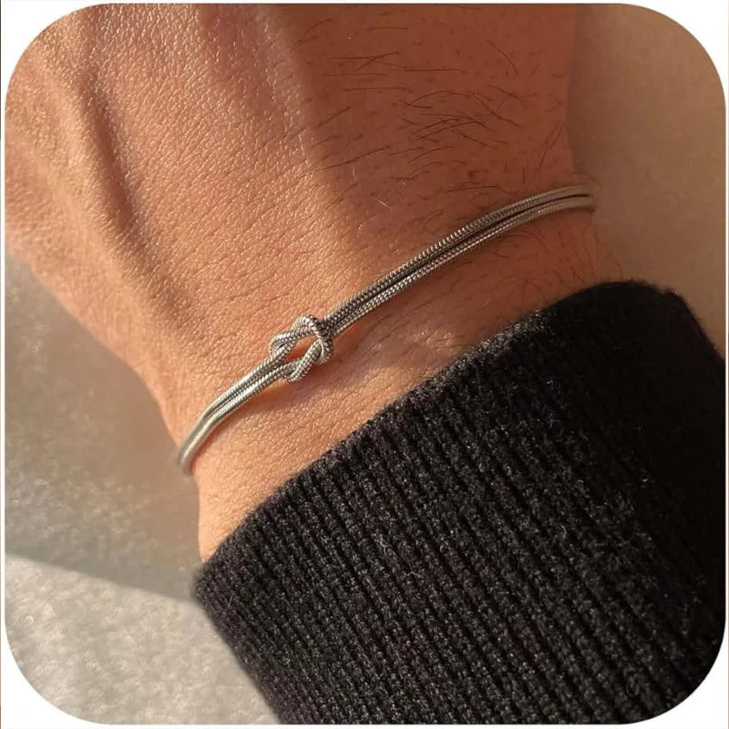 14K Gold Plated Love Knot Bracelet for Women with Adjustable Snake Chain