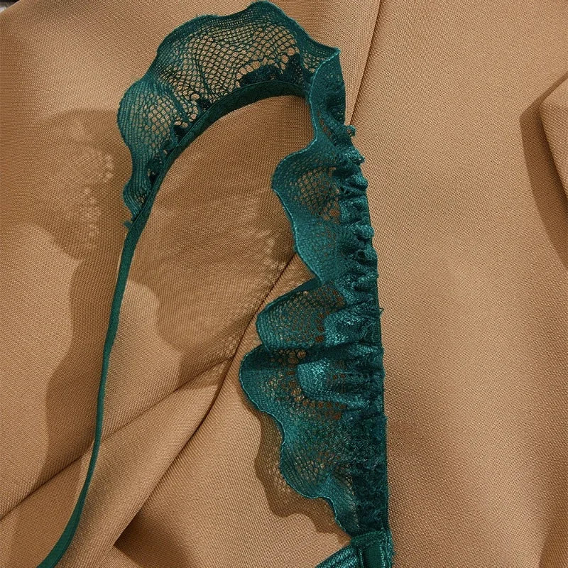 Sexy Lace Lingerie Set for Women – See-Through Bra and Panty in Solid Color Mesh