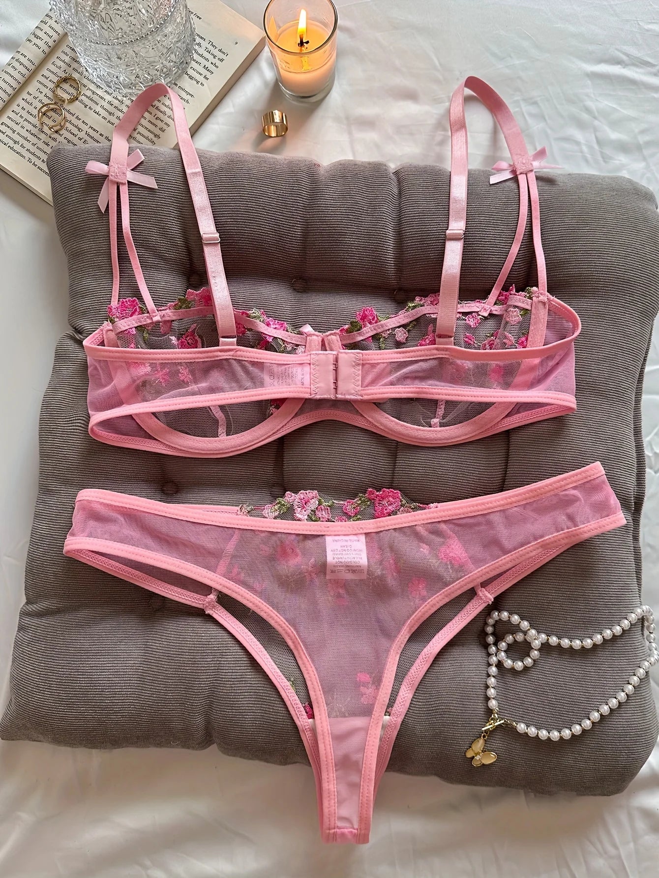 Night Beautiful Floral Embroidery Sexy Women's Lingerie Set
