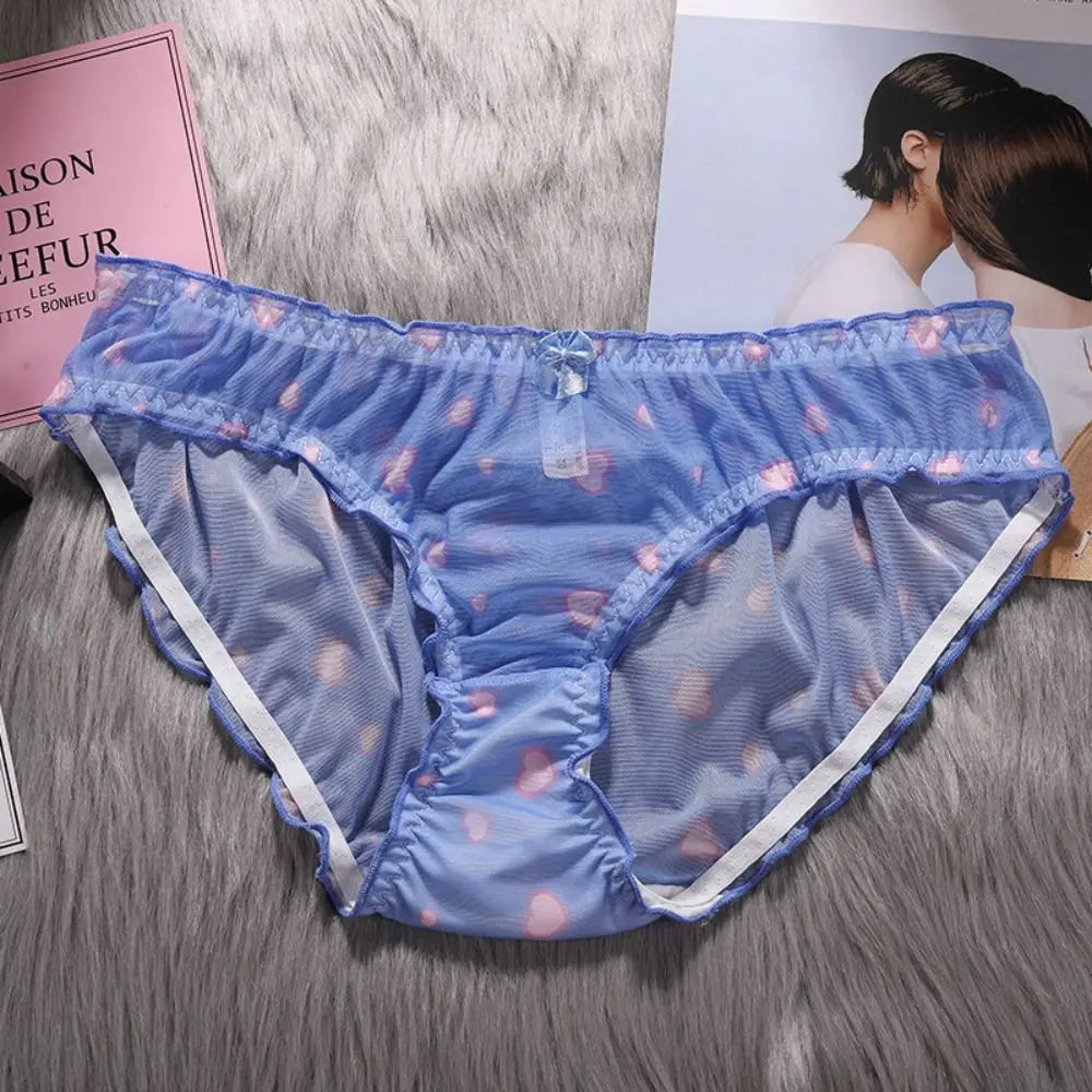 Strawberry Mesh Ruffle Panties – Low-Rise Cotton & Nylon Briefs