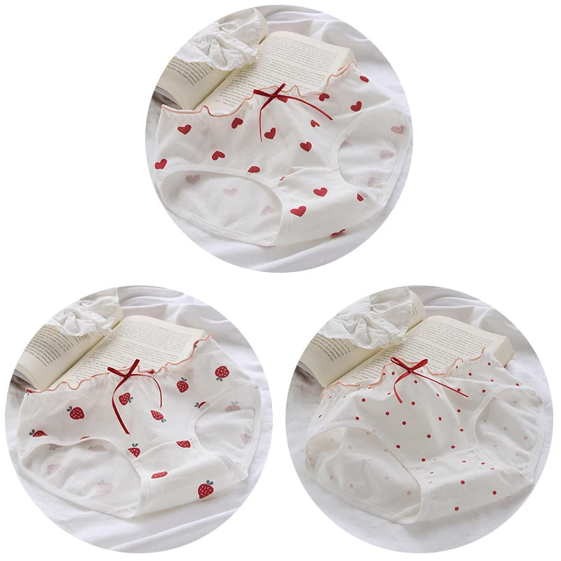 3-Pack Strawberry Cotton Panties – Soft Mid-Rise Seamless Briefs