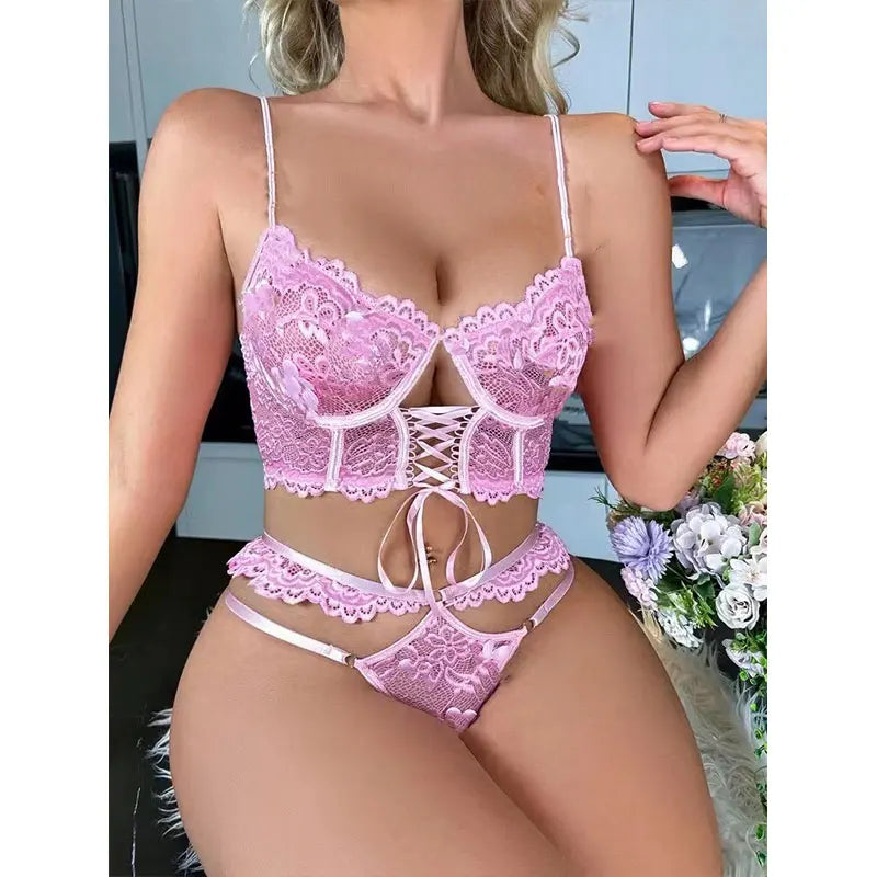 Women's 2-Piece Transparent Lace Underwire Bra & Panty Set