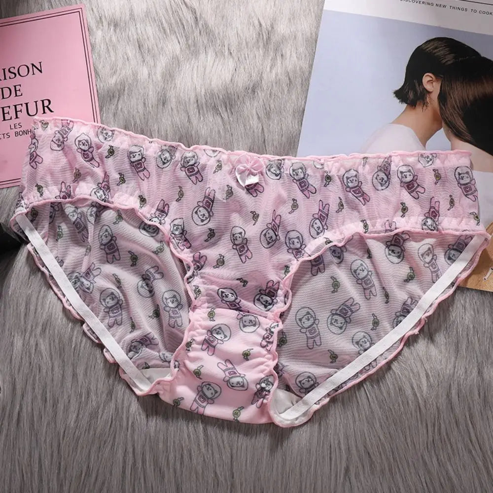 Strawberry Mesh Ruffle Panties – Low-Rise Cotton & Nylon Briefs