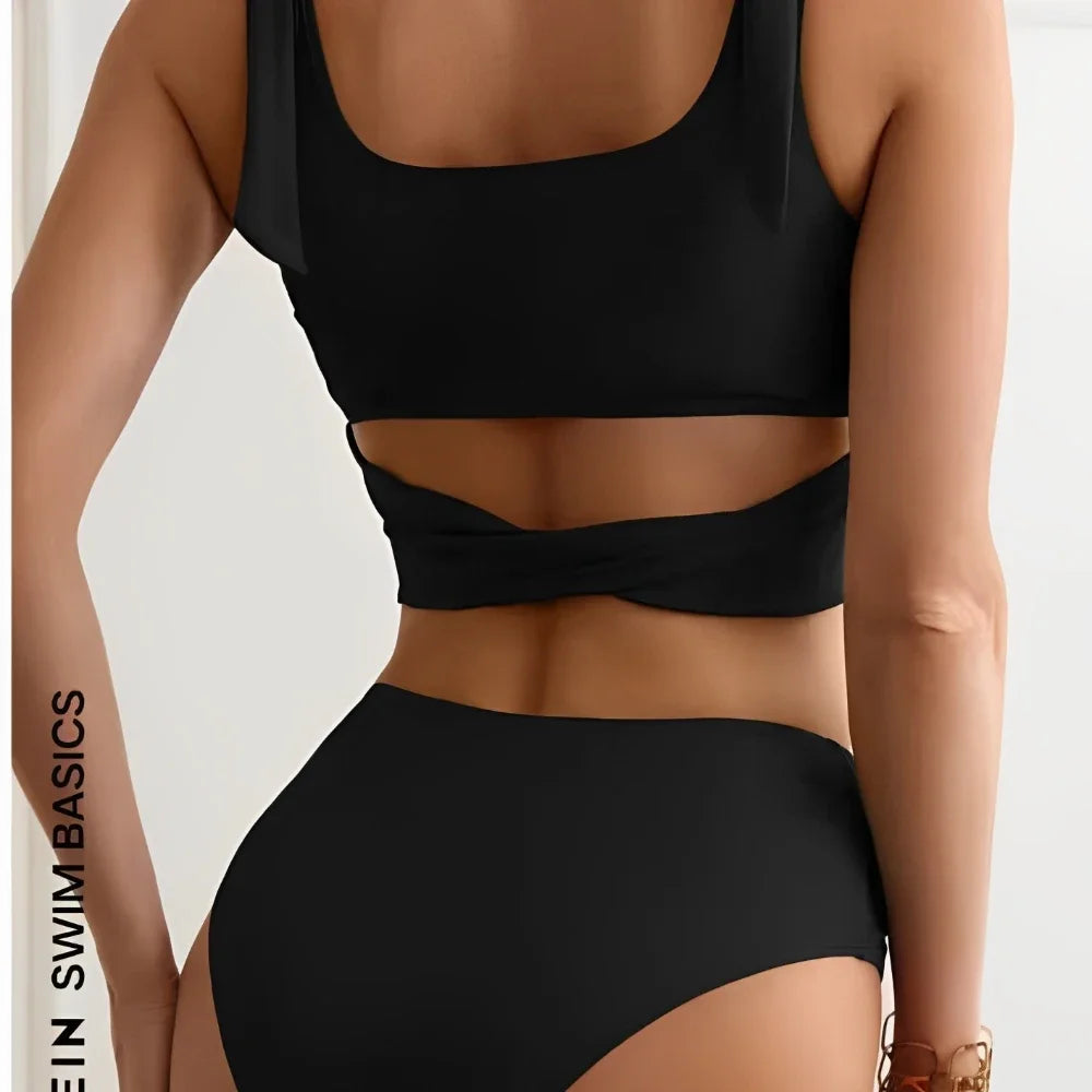 Women's Two Piece High Waist Bikini Set – Knotted Solid Color Swimwear