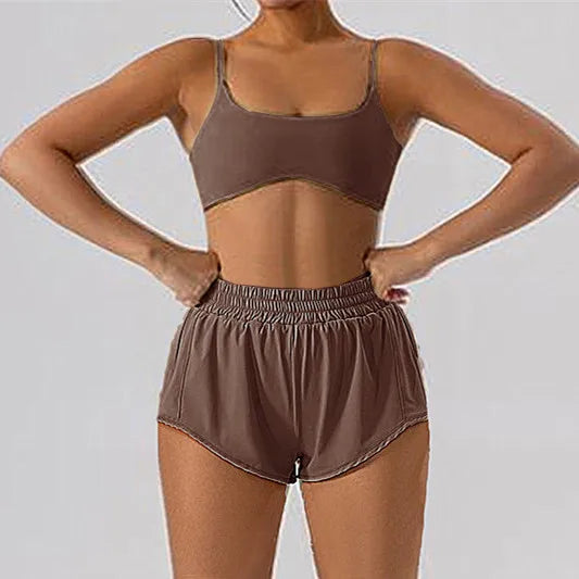 2PCS Women’s Yoga Set with Sport Bra and Mini Shorts - Ideal for Gym & Running