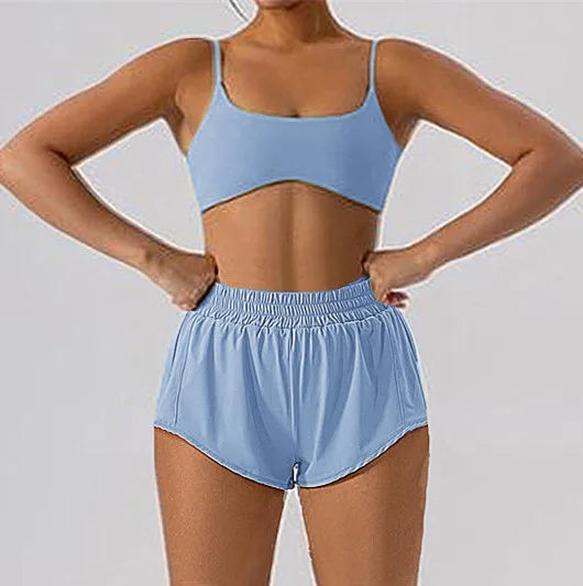 2PCS Women’s Yoga Set with Sport Bra and Mini Shorts - Ideal for Gym & Running